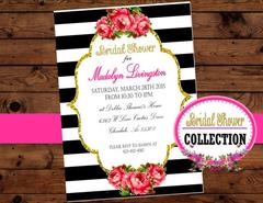 Black and White Stripe INVITATION - Coral Invitation - Wedding